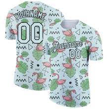 Load image into Gallery viewer, Custom Light Blue Black 3D Pattern Design Tropical Hawaii Flamingo Performance T-Shirt