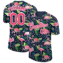 Load image into Gallery viewer, Custom Navy Neon Pink-White 3D Pattern Design Tropical Hawaii Flamingo Performance T-Shirt