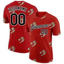 Load image into Gallery viewer, Custom Red Black-White 3D Pattern Design Dinosaur Skull Performance T-Shirt