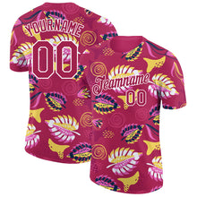 Load image into Gallery viewer, Custom Deep Pink White 3D Pattern Design Tropical Palm Leaf Performance T-Shirt
