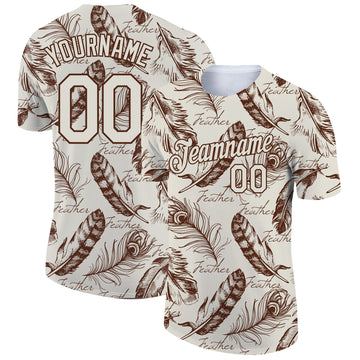 Custom Cream Brown 3D Pattern Design Feather Performance T-Shirt