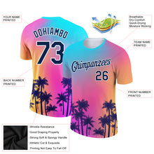 Load image into Gallery viewer, Custom Purple Navy-White 3D Pattern Design Hawaii Palm Trees Performance T-Shirt