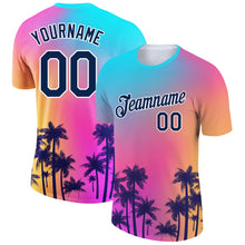 Load image into Gallery viewer, Custom Purple Navy-White 3D Pattern Design Hawaii Palm Trees Performance T-Shirt