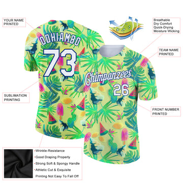 Custom Neon Yellow White-Royal 3D Pattern Design Hawaii Summer Holiday Performance T-Shirt