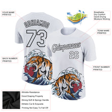 Load image into Gallery viewer, Custom White Black 3D Pattern Design Tiger Performance T-Shirt