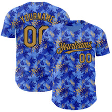 Load image into Gallery viewer, Custom Light Blue Old Gold-Black 3D Pattern Design Tropical Hawaii Palm Leaves Authentic Baseball Jersey