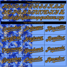 Load image into Gallery viewer, Custom Light Blue Old Gold-Black 3D Pattern Design Tropical Hawaii Palm Leaves Authentic Baseball Jersey