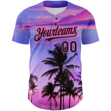 Load image into Gallery viewer, Custom Purple Black-Pink 3D Pattern Design Hawaii Palm Trees Authentic Baseball Jersey