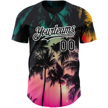Load image into Gallery viewer, Custom Pink Black-White 3D Pattern Design Hawaii Palm Trees Authentic Baseball Jersey