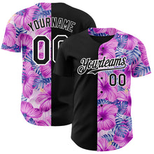 Load image into Gallery viewer, Custom Pink Black-White 3D Pattern Design Tropical Flower And Hawaii Palm Leaves Authentic Baseball Jersey