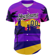 Load image into Gallery viewer, Custom Purple Black-White 3D Pattern Design Hawaii Palm Trees Authentic Baseball Jersey