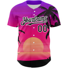 Load image into Gallery viewer, Custom Purple Black-White 3D Pattern Design Beach Hawaii Palm Trees Authentic Baseball Jersey
