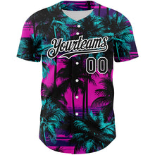 Load image into Gallery viewer, Custom Pink Black-White 3D Pattern Design Beach Hawaii Palm Trees Authentic Baseball Jersey
