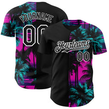 Load image into Gallery viewer, Custom Pink Black-White 3D Pattern Design Beach Hawaii Palm Trees Authentic Baseball Jersey
