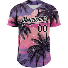 Load image into Gallery viewer, Custom Purple Black-White 3D Pattern Design Beach Hawaii Palm Trees Authentic Baseball Jersey