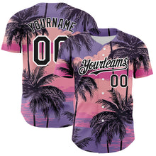 Load image into Gallery viewer, Custom Purple Black-White 3D Pattern Design Beach Hawaii Palm Trees Authentic Baseball Jersey