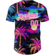 Load image into Gallery viewer, Custom Black Pink-White 3D Pattern Design Beach Hawaii Palm Trees Authentic Baseball Jersey