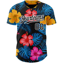 Load image into Gallery viewer, Custom Black White 3D Pattern Design Tropical Flower And Hawaii Palm Leaves Authentic Baseball Jersey