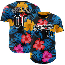 Load image into Gallery viewer, Custom Black White 3D Pattern Design Tropical Flower And Hawaii Palm Leaves Authentic Baseball Jersey