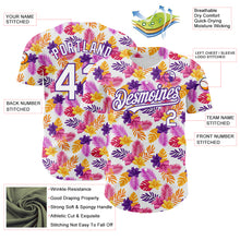 Load image into Gallery viewer, Custom White Purple 3D Pattern Design Tropical Flower And Hawaii Palm Leaves Authentic Baseball Jersey