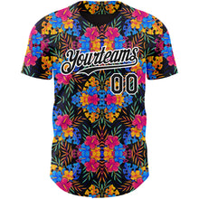 Load image into Gallery viewer, Custom Black White 3D Pattern Design Tropical Flower And Hawaii Palm Leaves Authentic Baseball Jersey