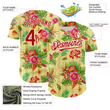 Load image into Gallery viewer, Custom Neon Yellow Red-White 3D Pattern Design Tropical Flower And Hawaii Palm Leaves Authentic Baseball Jersey