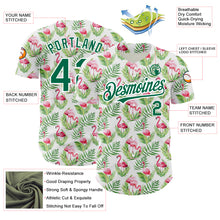 Load image into Gallery viewer, Custom White Kelly Green 3D Pattern Design Tropical Hawaii Palm Leaves And Flamingo Authentic Baseball Jersey
