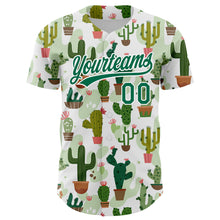 Load image into Gallery viewer, Custom White Kelly Green 3D Pattern Design Cactus Festival Authentic Baseball Jersey