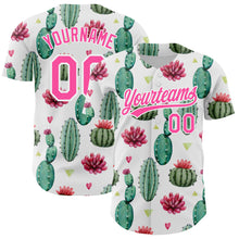 Load image into Gallery viewer, Custom White Pink 3D Pattern Design Cactus Festival Authentic Baseball Jersey
