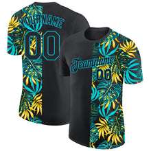 Load image into Gallery viewer, Custom Black Lakes Blue 3D Pattern Design Hawaii Tropical Palm Leaves Performance T-Shirt