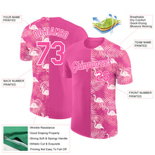 Load image into Gallery viewer, Custom Pink White 3D Pattern Design Tropical Palm Leaves And Famingo Performance T-Shirt