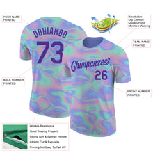 Load image into Gallery viewer, Custom Light Blue Purple 3D Pattern Design Abstract Trendy Holographic Vaporwave Style Performance T-Shirt
