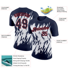 Load image into Gallery viewer, Custom Navy White-Red 3D Pattern Design Abstract Sharp Shape Performance T-Shirt