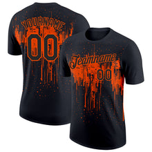 Load image into Gallery viewer, Custom Black Orange 3D Pattern Design Dripping Splatter Art Performance T-Shirt