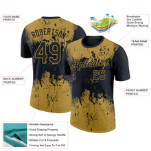 Load image into Gallery viewer, Custom Black Old Gold 3D Pattern Design Dripping Splatter Art Performance T-Shirt
