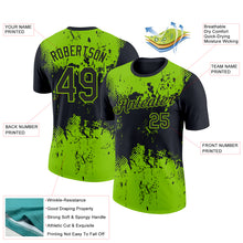 Load image into Gallery viewer, Custom Black Neon Green 3D Pattern Design Dripping Splatter Art Performance T-Shirt
