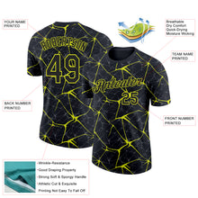 Load image into Gallery viewer, Custom Black Neon Yellow 3D Pattern Design Abstract Network Performance T-Shirt