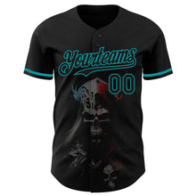 Load image into Gallery viewer, Custom Black Teal 3D Skull Fashion Authentic Baseball Jersey