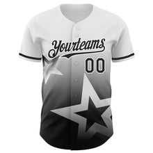 Load image into Gallery viewer, Custom White Black 3D Pattern Design Gradient Style Twinkle Star Authentic Baseball Jersey