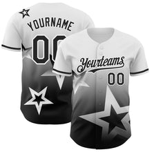Load image into Gallery viewer, Custom White Black 3D Pattern Design Gradient Style Twinkle Star Authentic Baseball Jersey
