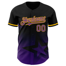 Load image into Gallery viewer, Custom Black Purple-Gold 3D Pattern Design Gradient Style Twinkle Star Authentic Baseball Jersey