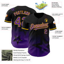 Load image into Gallery viewer, Custom Black Purple-Gold 3D Pattern Design Gradient Style Twinkle Star Authentic Baseball Jersey