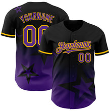Load image into Gallery viewer, Custom Black Purple-Gold 3D Pattern Design Gradient Style Twinkle Star Authentic Baseball Jersey