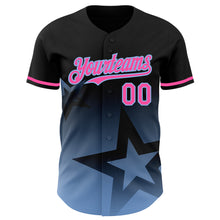 Load image into Gallery viewer, Custom Black Pink-Light Blue 3D Pattern Design Gradient Style Twinkle Star Authentic Baseball Jersey