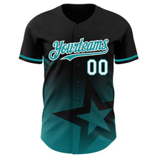 Load image into Gallery viewer, Custom Black Teal-White 3D Pattern Design Gradient Style Twinkle Star Authentic Baseball Jersey