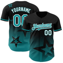 Load image into Gallery viewer, Custom Black Teal-White 3D Pattern Design Gradient Style Twinkle Star Authentic Baseball Jersey