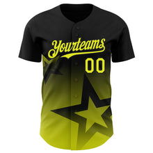 Load image into Gallery viewer, Custom Black Neon Yellow 3D Pattern Design Gradient Style Twinkle Star Authentic Baseball Jersey