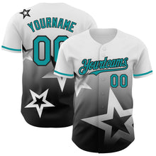 Load image into Gallery viewer, Custom White Teal-Black 3D Pattern Design Gradient Style Twinkle Star Authentic Baseball Jersey