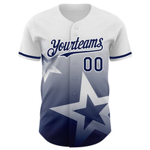 Load image into Gallery viewer, Custom White Navy 3D Pattern Design Gradient Style Twinkle Star Authentic Baseball Jersey