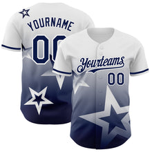 Load image into Gallery viewer, Custom White Navy 3D Pattern Design Gradient Style Twinkle Star Authentic Baseball Jersey